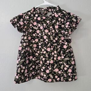 Who What Wear Linen Blend Floral Flutter Sleeve Summer Top Size Small